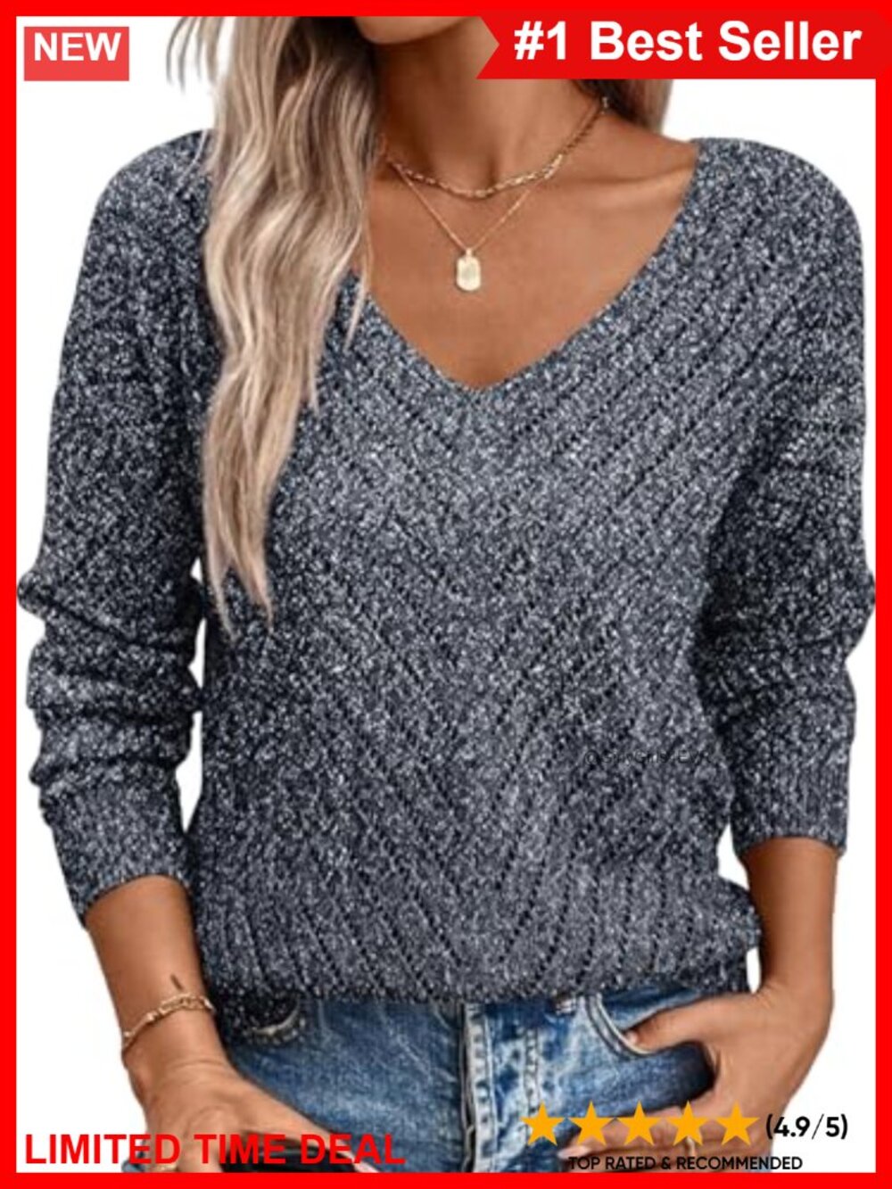 Lightweight V Neck Hollow Out Crochet Knit Pullover Sweater